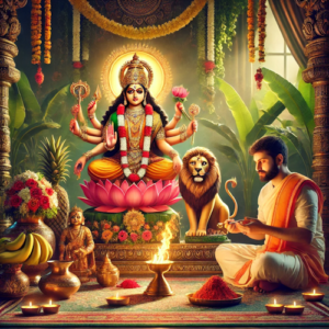 Priest performing Katyayani Pooja with sacred offerings and mantra chanting