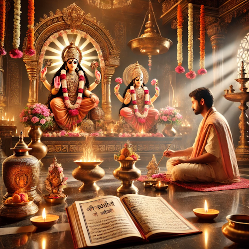 Lakshmi Narayan Hrudaya Pooja being performed with divine offerings