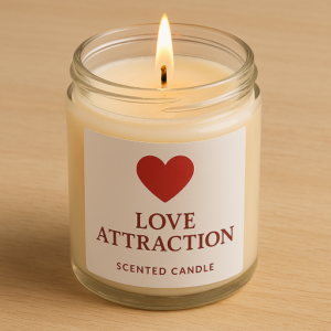 Love Attraction Scented Candle with glowing flame