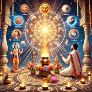 Virtual Navagraha Pooja with priest and planetary deity altar