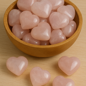 Bowl of polished Rose Quartz Heart Sets for Love and Healing